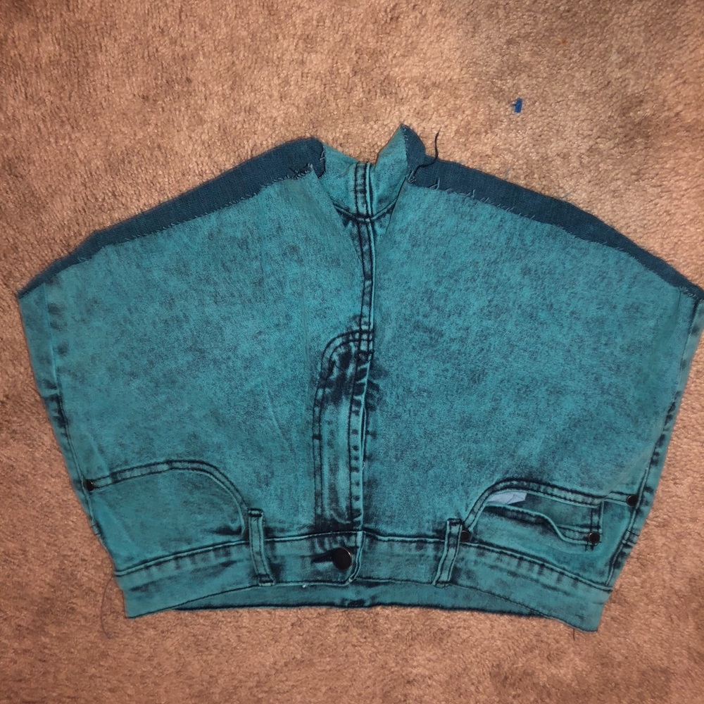 teal denim shorts